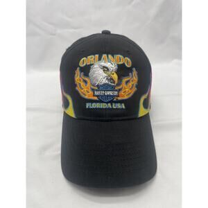 NEW Vintage‎ Harley Davidson Hat Cap Strap Back Biker Week Orlando Flames Y2K
